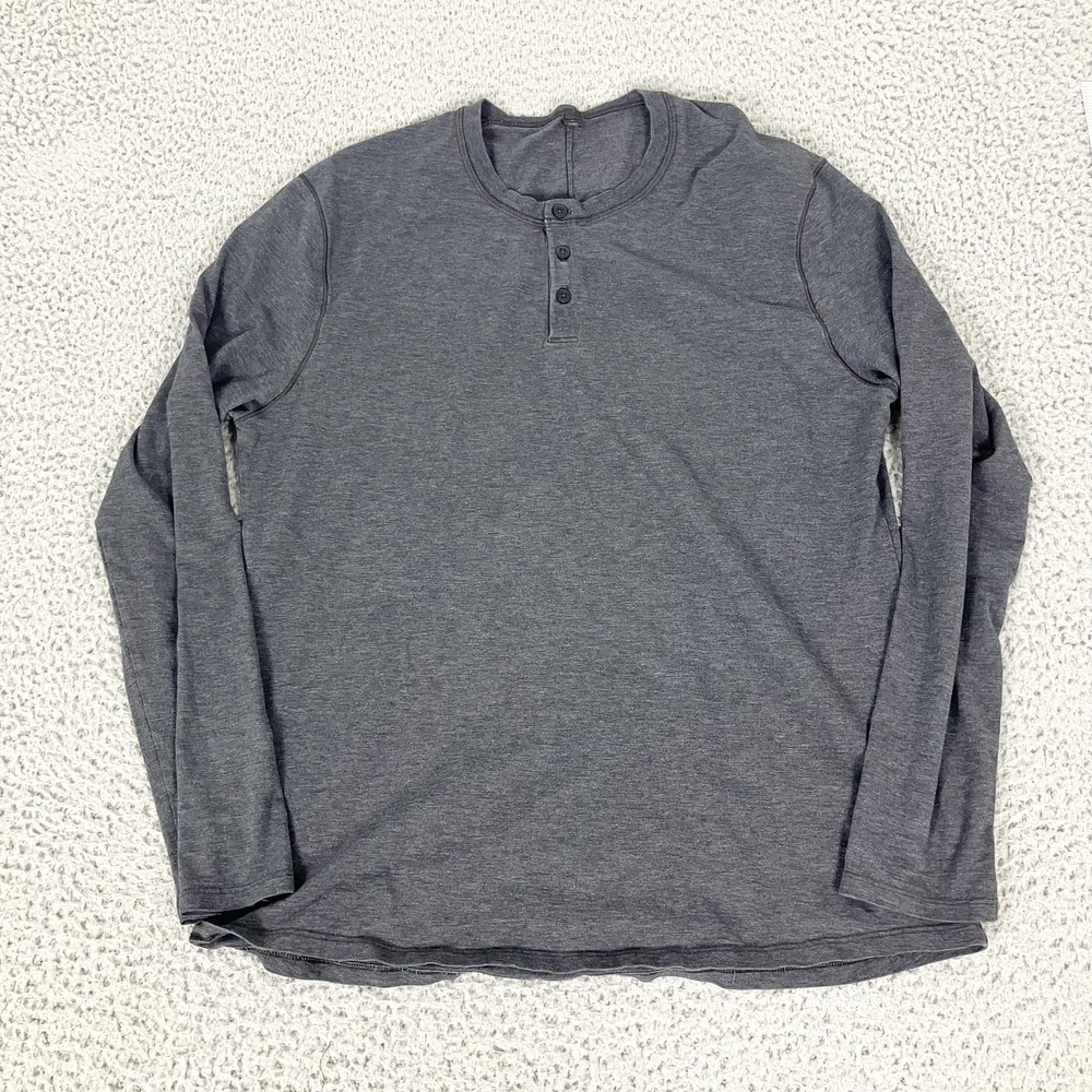 Lululemon‎ Shirt Mens Large Gray Long Sleeve Henley Lightweight Casual Knit Top
